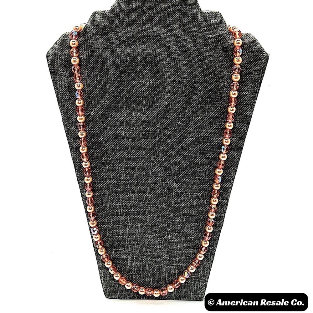New JOAN RIVERS Vintage 30” Borealis Pink Beaded Cream Pearl and Beaded Necklace - Picture 4 of 6